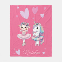 Cute Pink Ballerina Unicorn Fleece Blanket