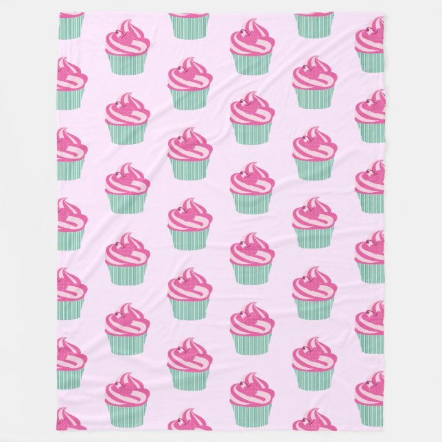 Manta Polar Cute Pink Cupcakes Pattern Pastel Pink (Anverso)