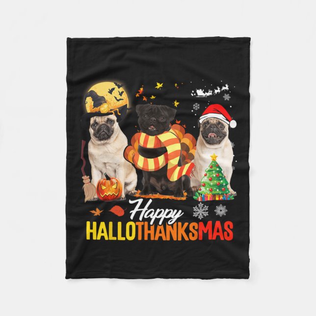 Manta Polar Cute Pug Happy Hallothanksmas Halloween Thanksgivi (Anverso)