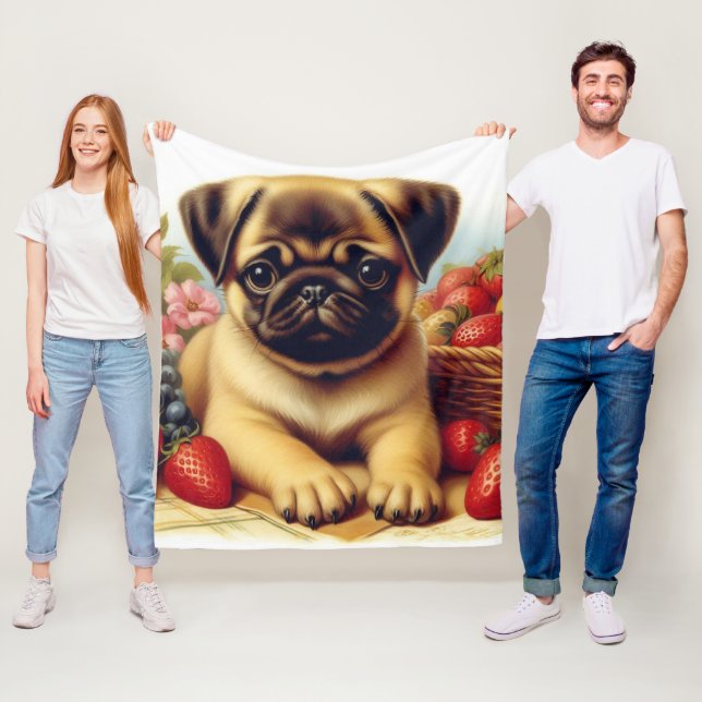 Manta Polar Cute Pug Pintura de época (In situ)