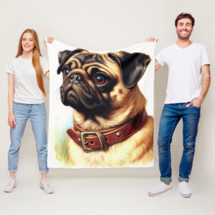 Manta Polar Cute Pug Retro Pintura