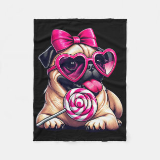 Manta Polar Cute Pug With Heart Sungles Bow Valentine Dog Mom 