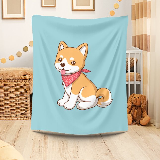 Manta Polar Cute Puppy Dog Shiba Inu on Blue (Subido por el creador)