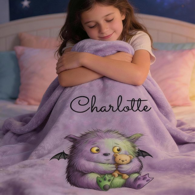 Manta Polar Cute Purple Green Fluffy Monster Kids (Subido por el creador)
