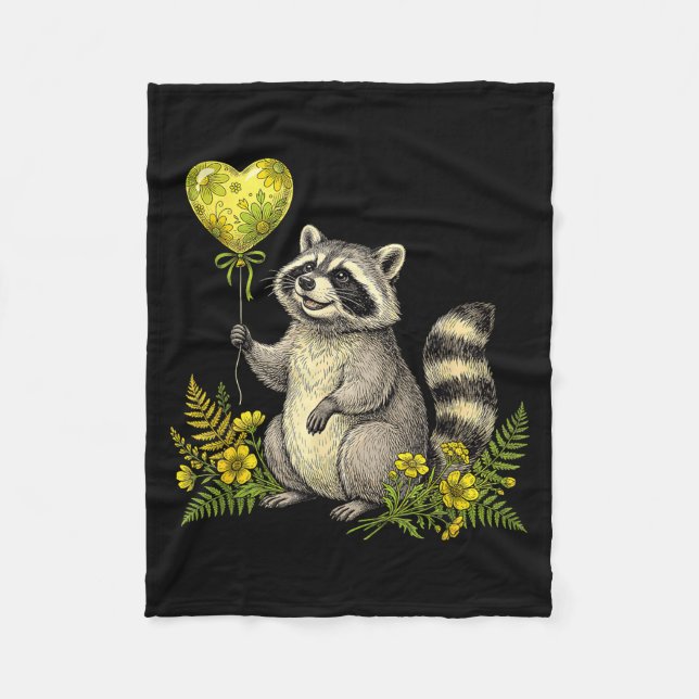Manta Polar Cute Raccoon Balloon Heart Flowers Sweet Raccoon L (Anverso)