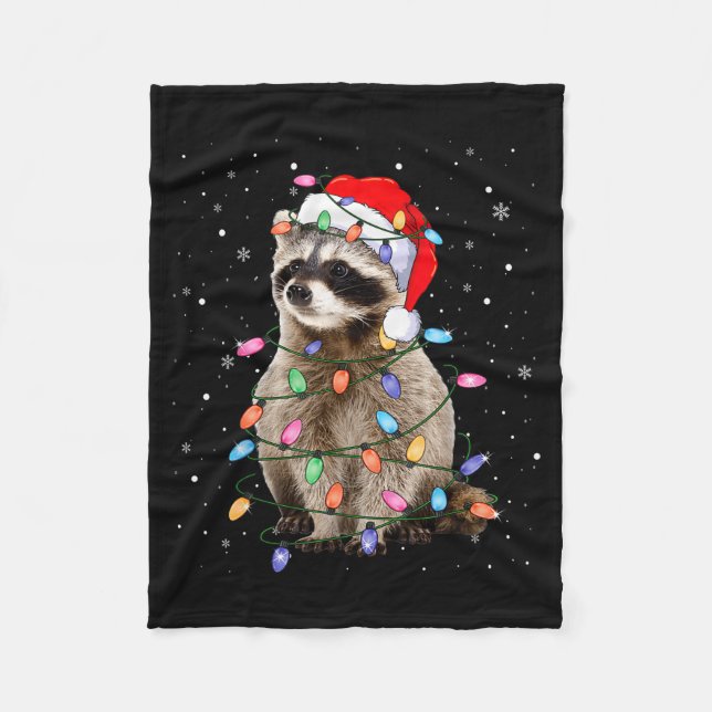 Manta Polar Cute Raccoon Christmas Tree Lights Pajama Raccoon  (Anverso)