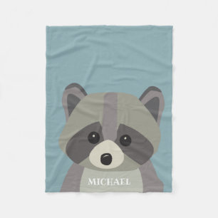 Manta Polar Cute Raccoon Moderno personalizado Bebé azul