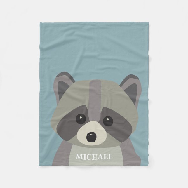 Manta Polar Cute Raccoon Moderno personalizado Bebé azul (Anverso)