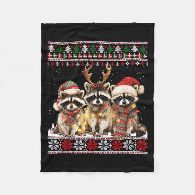 Manta Polar Cute Raccoon Santa Christmas Lights Ugly Xmas Swea (Anverso)