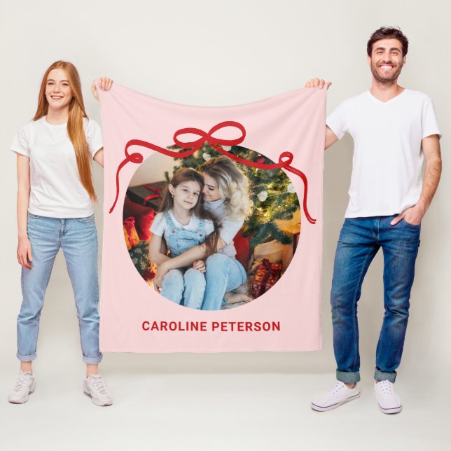 Manta Polar Cute Red Coquette Bow Ribbon Custom Photo Gift (In situ)