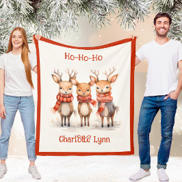 Manta Polar Cute Reindeer Christmas Blanket for Kids With Name