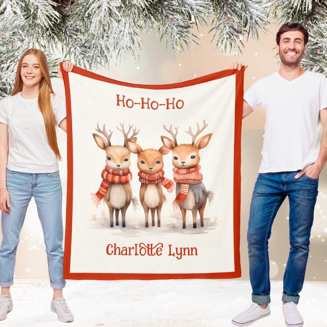 Manta Polar Cute Reindeer Christmas Blanket for Kids With Name (Cute Reindeer Christmas Blanket for Kids With Name)