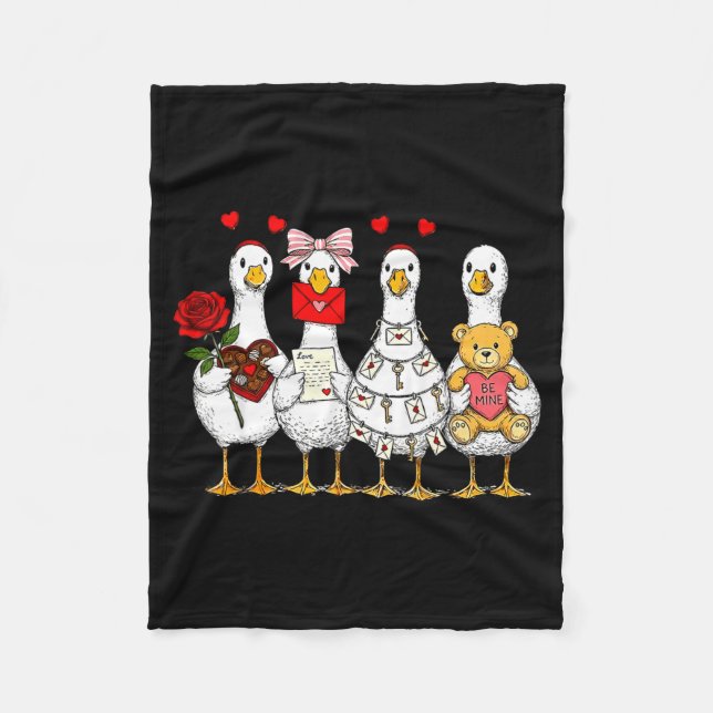 Manta Polar Cute Retro Valentine Silly Gooses Duck Love Couple (Anverso)
