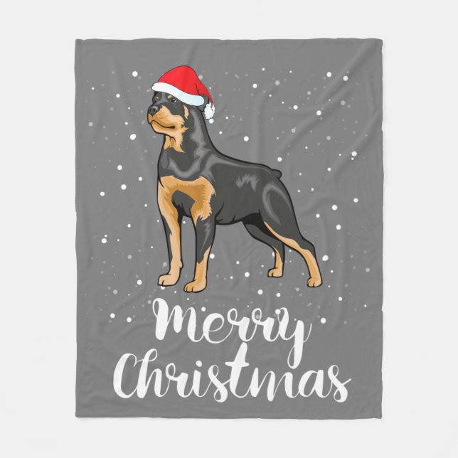 Manta Polar Cute Rottweiler Santa Hat Feliz Navidad (Anverso)