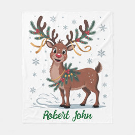 Manta Polar Cute Rudolph con acentos dorados
