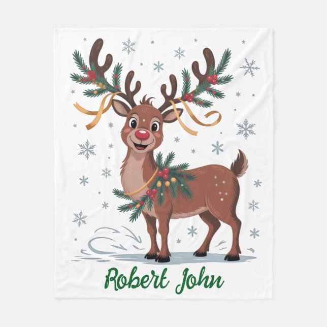 Manta Polar Cute Rudolph con acentos dorados (Anverso)