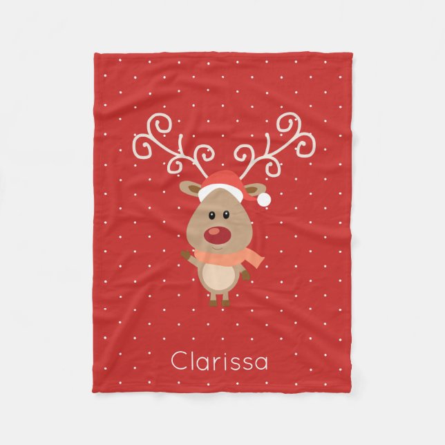 Manta Polar Cute Rudolph, el personalizado de renos de nariz r (Anverso)