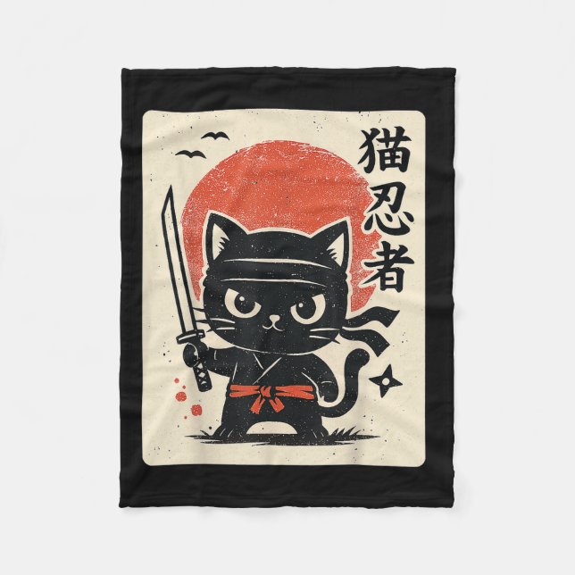 Manta Polar Cute Samurai Ninja Cat Warria Japonés Anime Funn (Anverso)