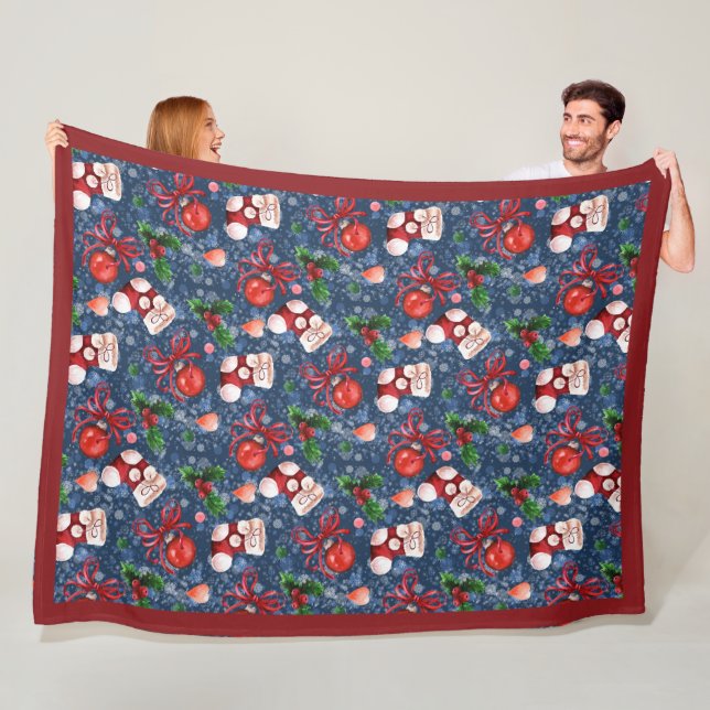 Manta Polar Cute Santa Boots Balls Navidades Red Holly Berries (In situ)