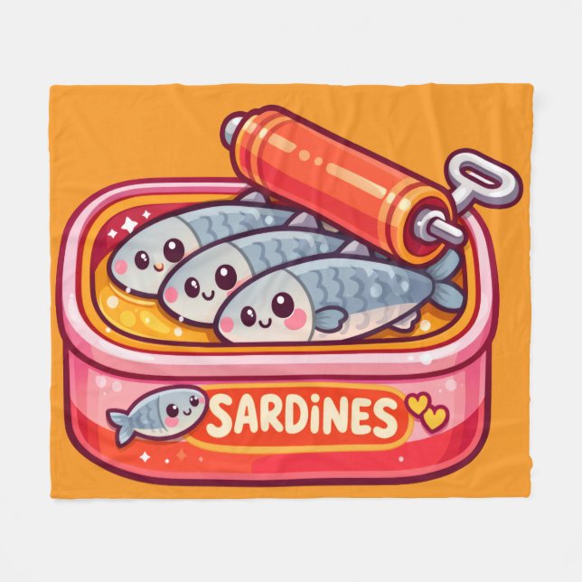 Manta Polar Cute Sardines Fish Cartoon (Frente (Horizontal))