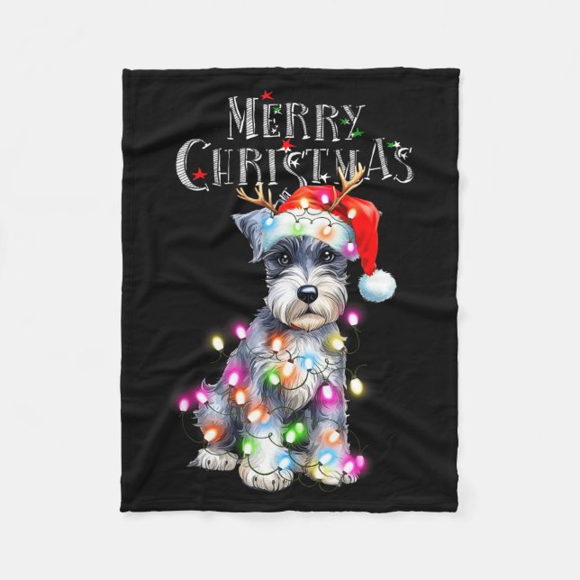 Manta Polar Cute Schnauzer Christmas Lights Xmas Dog Santa Hat (Anverso)