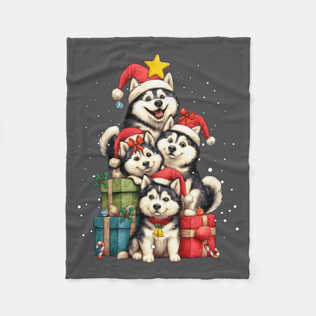 Manta Polar Cute Siberian Husky Le Dog Christmas Tree Xmas Hat (Anverso)