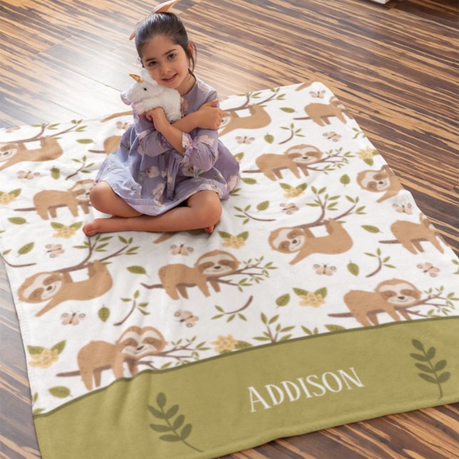 Manta Polar Cute Sloths Sleeping on Tree Branches Kid Pattern (Subido por el creador)