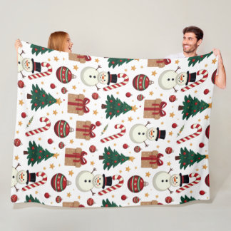 Manta Polar Cute Snowman & Candy Cane Christmas Throw Blanket
