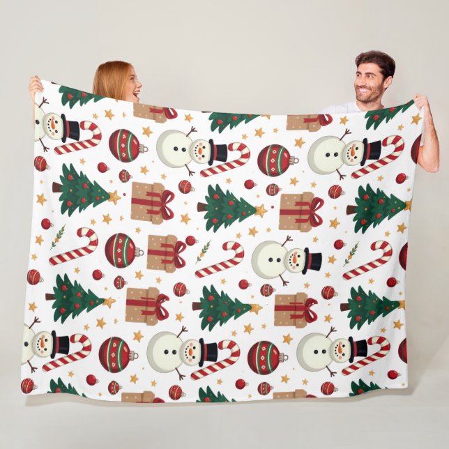 Manta Polar Cute Snowman & Candy Cane Christmas Throw Blanket  (In situ)