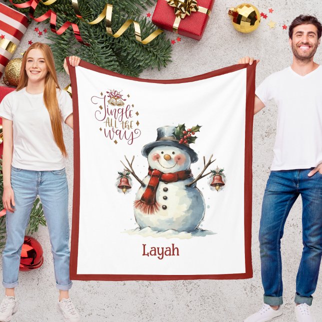 Manta Polar Cute Snowman Christmas Blanket for Kids With Name (Cute Snowman Christmas Blanket for Kids With Name)