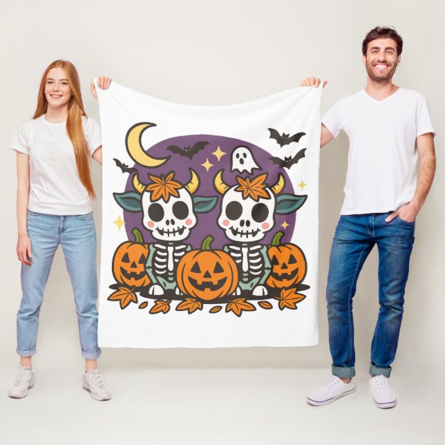 Manta Polar Cute Spooky Skeleton Cows Fleece Blanket (In situ)