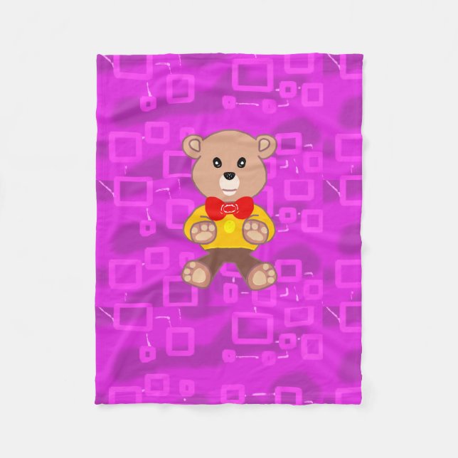 Manta Polar Cute Teddy Bear on Pink Geometric Fleece Blanket (Anverso)