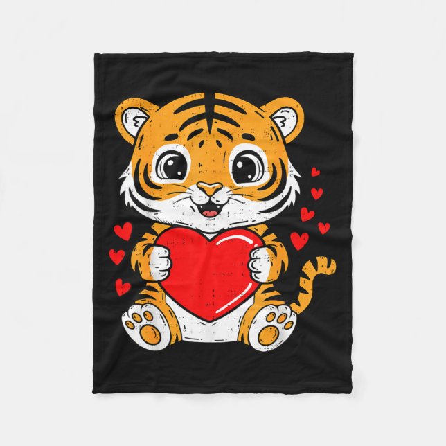 Manta Polar Cute Tiger Holding Heart Kawaii Valentines Day Men (Anverso)