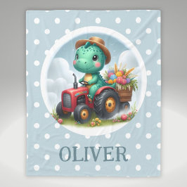 Manta Polar Cute Trex Dinosaur Conduciendo un Tractor Rojo 