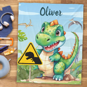 Manta Polar Cute Trex Dinosaur Verde Personalizado