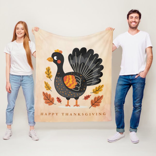 Manta Polar Cute Turkey Happy Thankcome Fleece Blanket (In situ)
