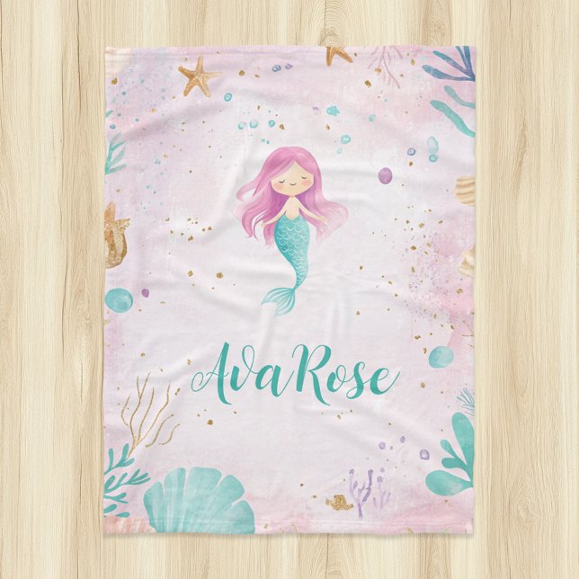 Manta Polar Cute Under the Sea Mermaid Chica Personalizado (Subido por el creador)