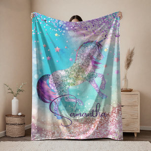 Manta Polar Cute unicornio rosa Glitter arcoíris aqua monogram