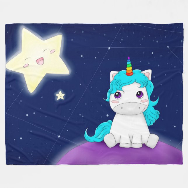 Manta Polar Cute Unicornio y estrellas (Frente (Horizontal))
