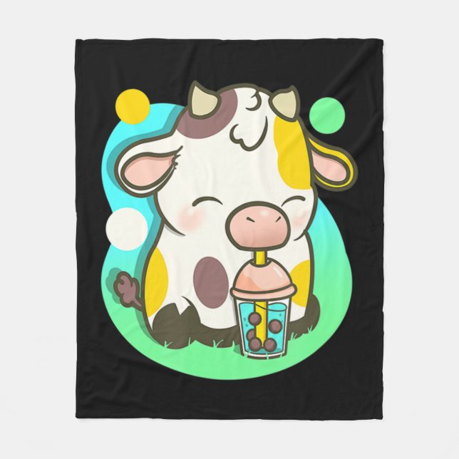 Manta Polar Cute vaca Boba Tea Bubble Tea Anime Kawaii (Anverso)