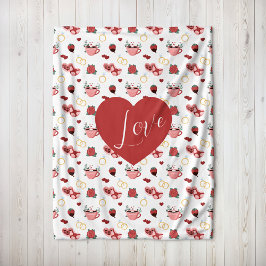 Manta Polar Cute Valentine`s Day Blanket With A Red Heart