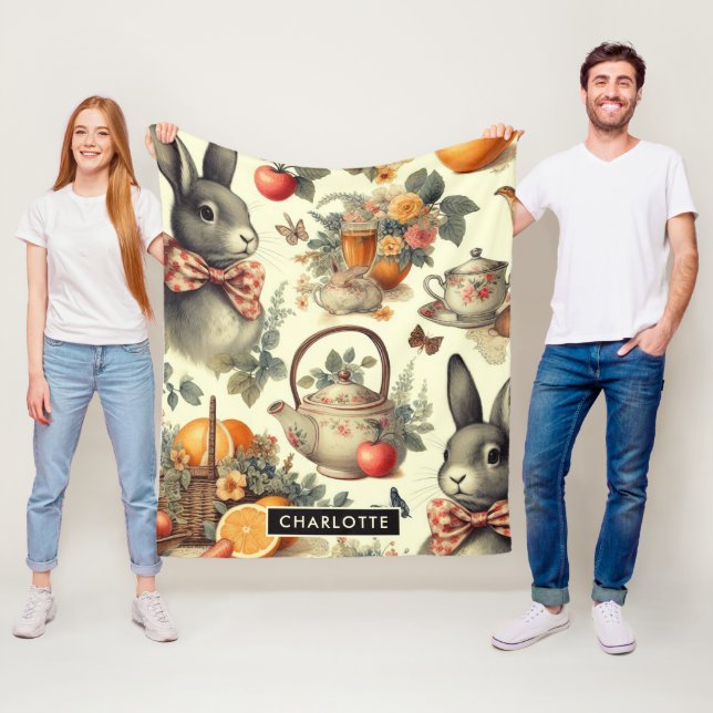 Manta Polar Cute Vintage Rabbit Pinting (In situ)