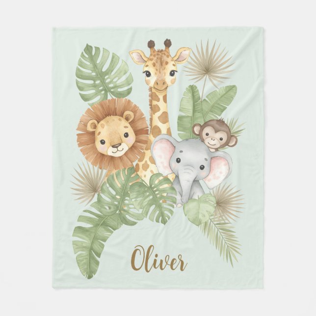 Manta Polar Cute Watercolor Baby Safari Animals (Anverso)