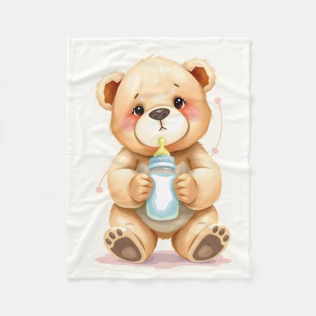 Manta Polar Cute Watercolor Baby Teddy Bear Illustration  (Anverso)
