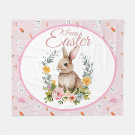 Manta Polar Cute Watercolor Bunny Floral Wreath Easter