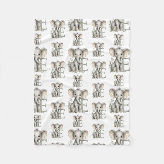 Manta Polar Cute watercolour baby animal alphabet Elephant (Anverso)