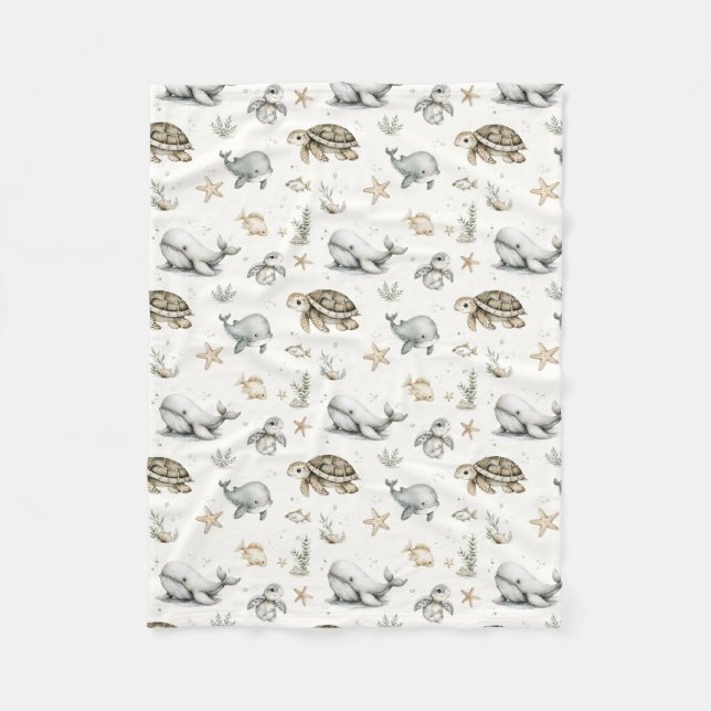 Manta Polar Cute Watercolour Ocean Baby Animals  (Anverso)