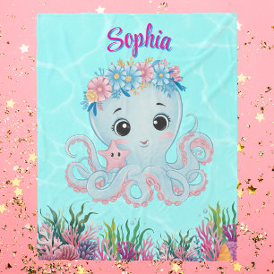 Manta Polar Cute Whimsical Floral Octopus Girly Regalo de cump