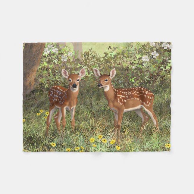 Manta Polar Cute Whitetail Deer Twin Fawns (Frente (Horizontal))