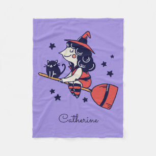 Manta Polar Cute Witch Halloween nombre personalizado frazadas